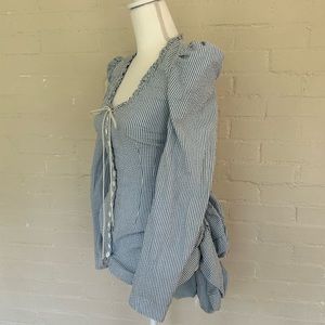 Betsy Johnson corseted long sleeve button down shirt with bustle